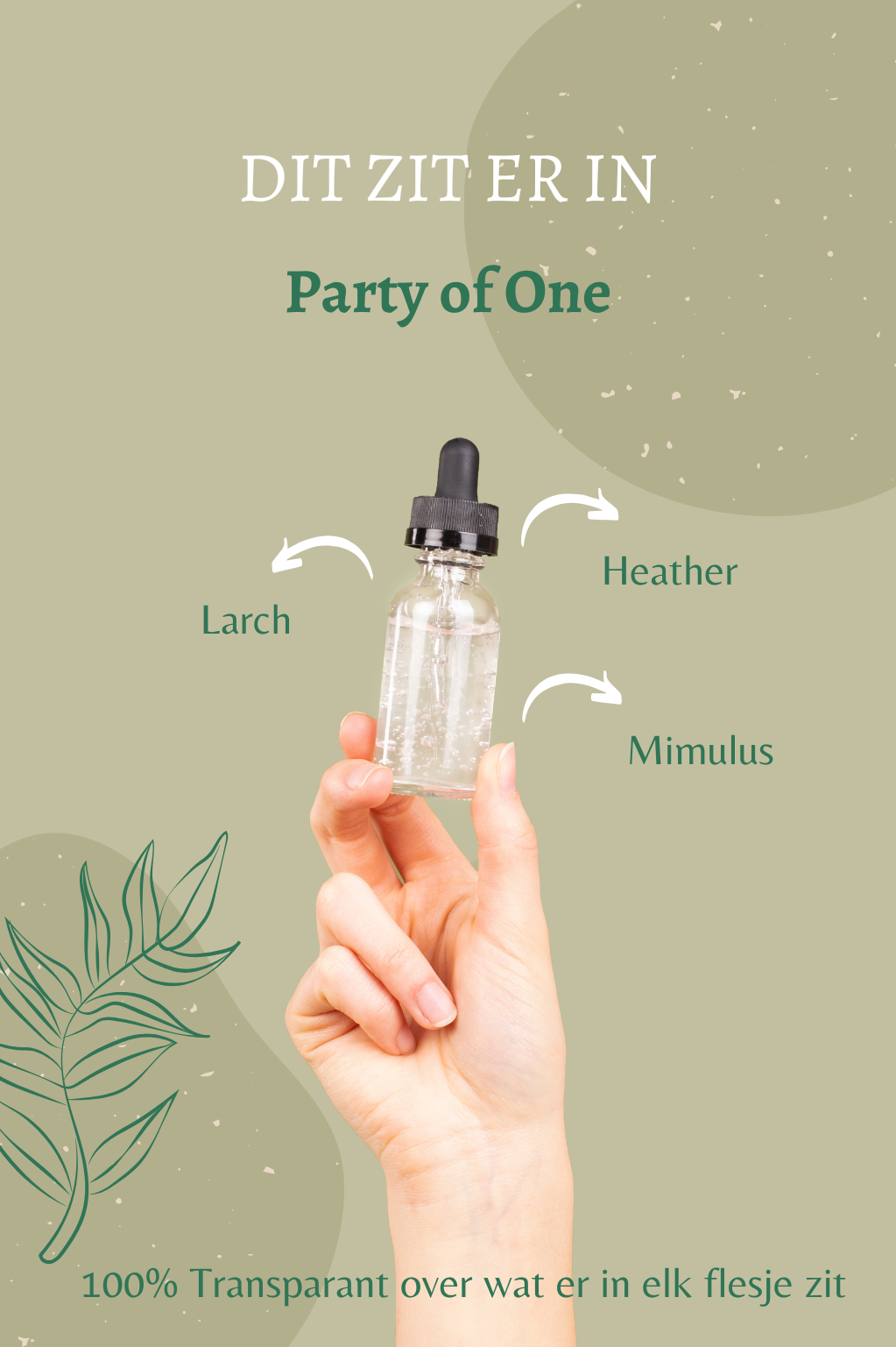 Overzicht van de Bach remedies in Party of One: Heather, Larch en Mimulus